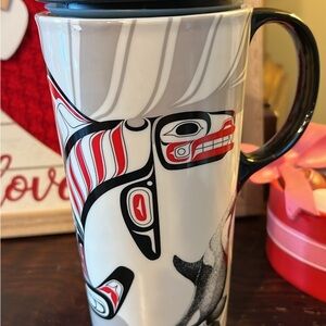 Artistic 18oz NATIVE PRESERVE Ceramic Mug with Black and Red Design